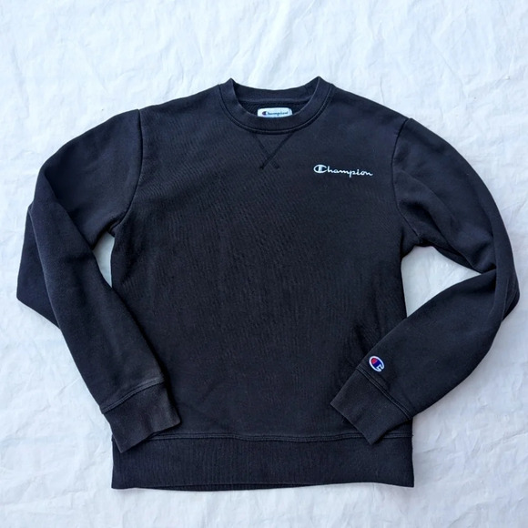 Champion Black Crew Neck  Sweater with White Logo Womans Small Sm - Picture 1 of 6